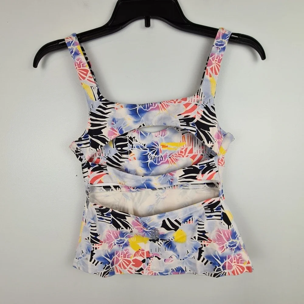 Free People Movement Tank Top Women's XS Pink Combo‎ Mystic Floral Cutout Back